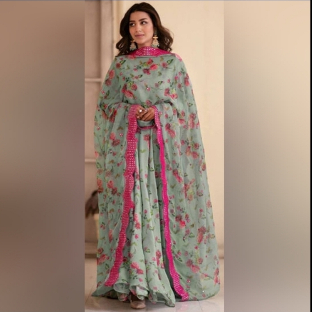 Floral Green and Pink Women's Dress